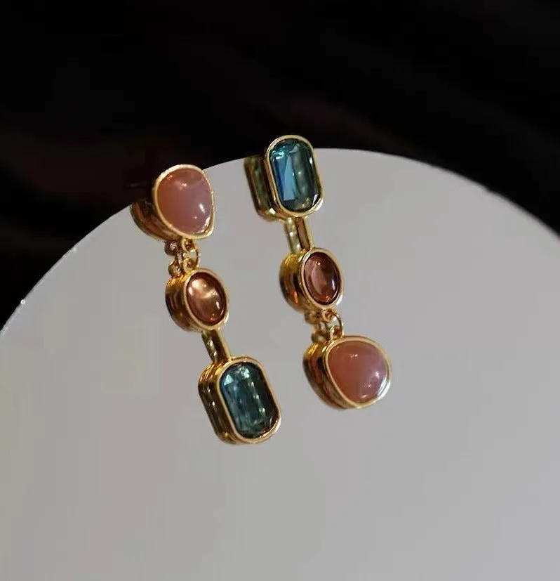 Vintage Geometric Gemstone Drop Earrings jlt11630