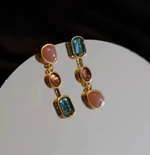 Vintage Geometric Gemstone Drop Earrings jlt11630
