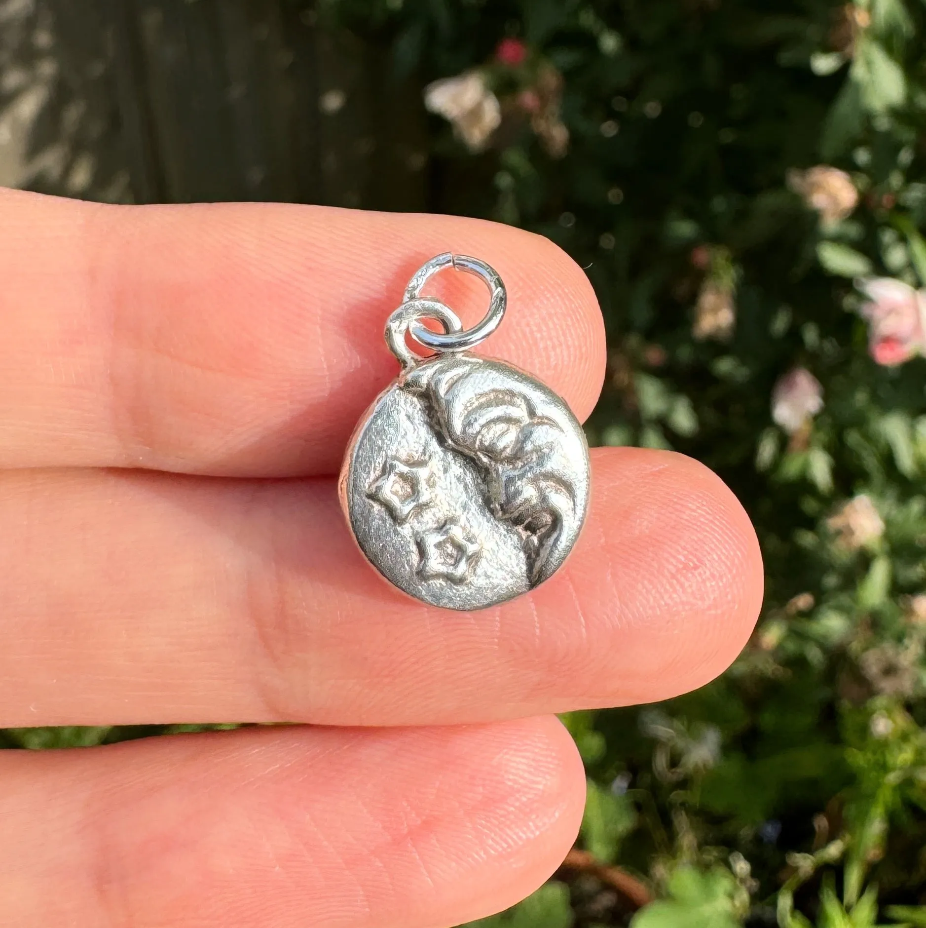 Vintage Silver Celestial Man In The Moon Pendant