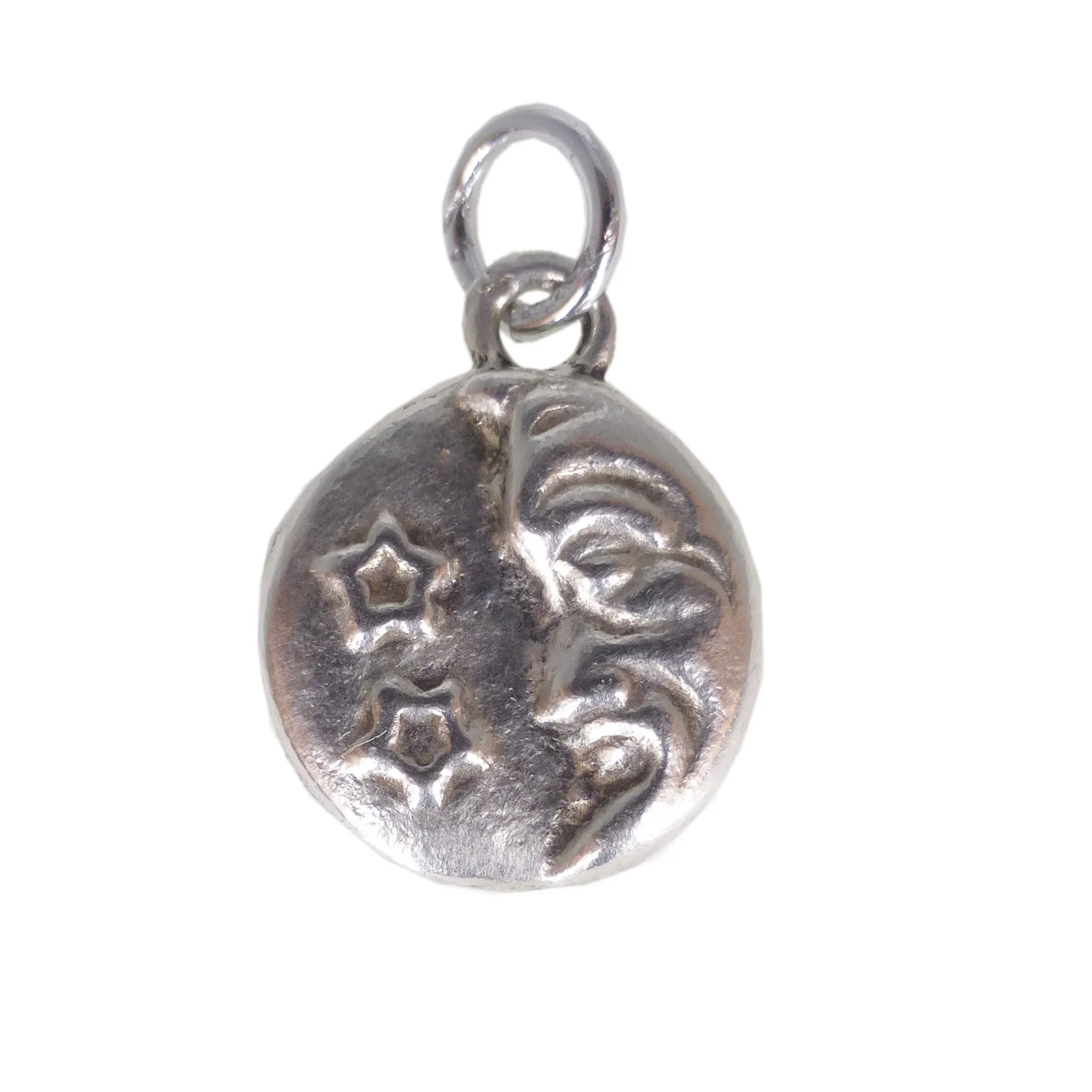 Vintage Silver Celestial Man In The Moon Pendant