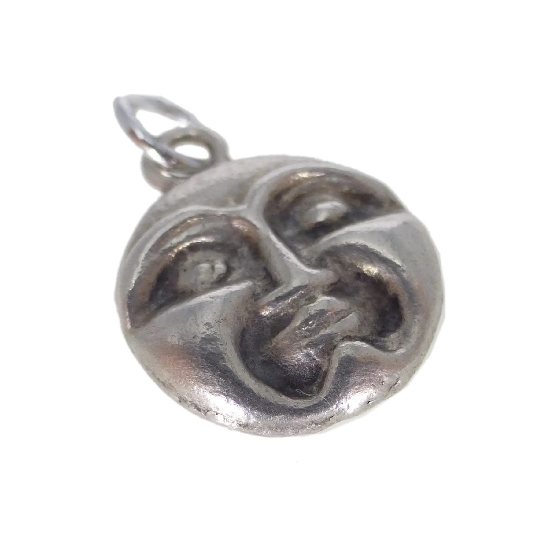 Vintage Silver Celestial Man In The Moon Pendant