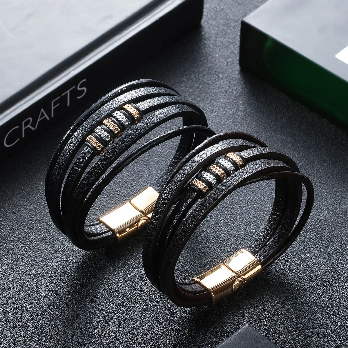 Wholesale Vintage Personalized Magnetic Buckle Men's Leather Bracelet