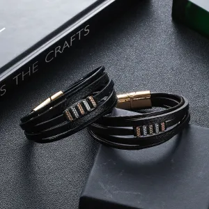 Wholesale Vintage Personalized Magnetic Buckle Men's Leather Bracelet