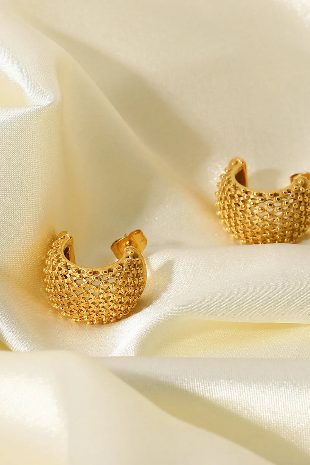 Woven Luxe: Mesh Half Hoop Earrings - Modern Minimalist Elegance