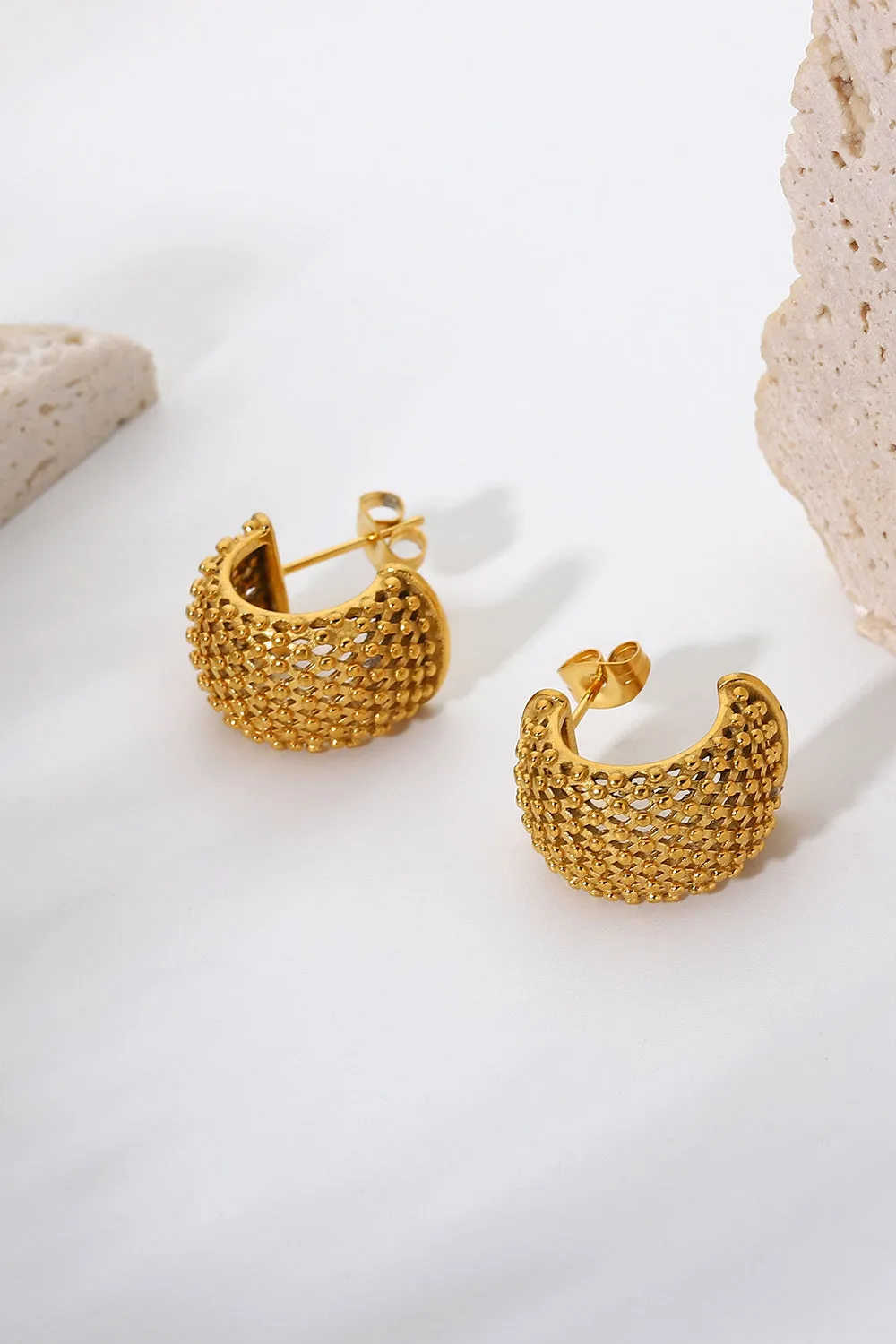 Woven Luxe: Mesh Half Hoop Earrings - Modern Minimalist Elegance