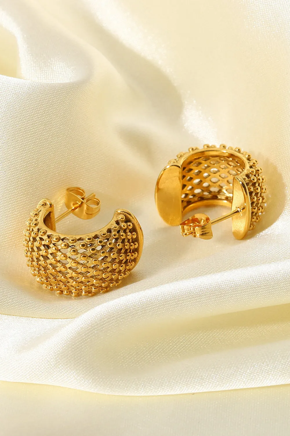 Woven Luxe: Mesh Half Hoop Earrings - Modern Minimalist Elegance
